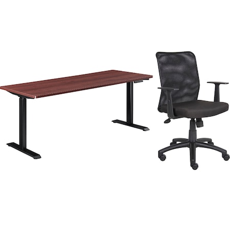 Interion By Global Industrial Interion Height Adjustable Table with Chair Bundle, 60inW x 30inD, Mahogany W/ Black Base 695780MH-B